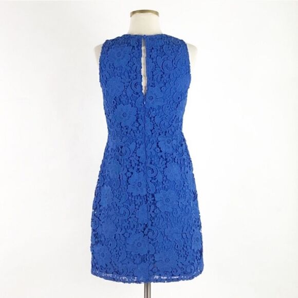 J CREW Floral Lace Sheath Dress Blue Sz 2 - Picture 5 of 9